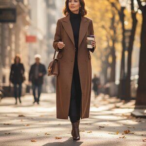 Large Brown Coat – Double‑Breasted, Wide Lapels, New With Tags
